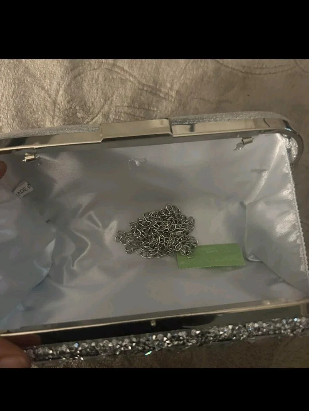 Silver Crystal Embellished Evening Clutch